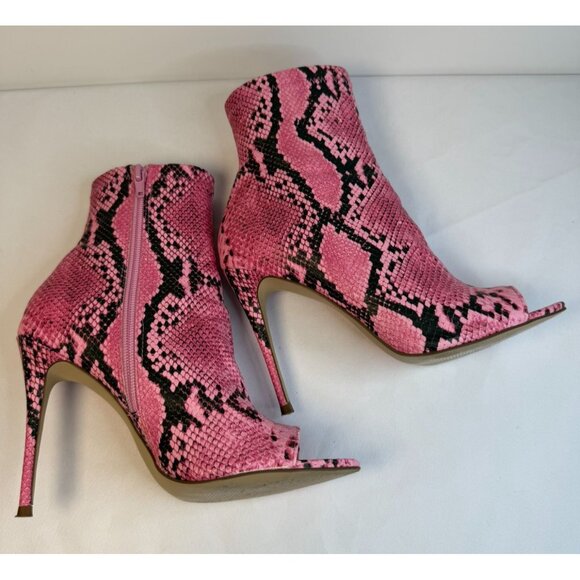 Steve Madden Conflict Women Size 7 Pink Snake Open Toe Ankle Stiletto Heels Boot - Picture 7 of 14